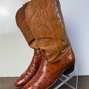 Men’s Brown Cowboy Western Ostrich Nocona Boots Size 10 D